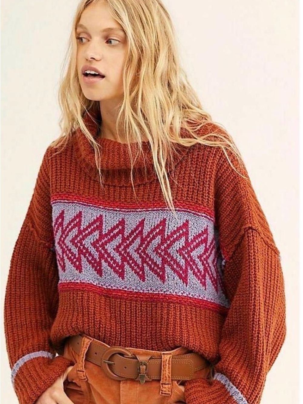Free People pele mock neck rust oversized sweater size L